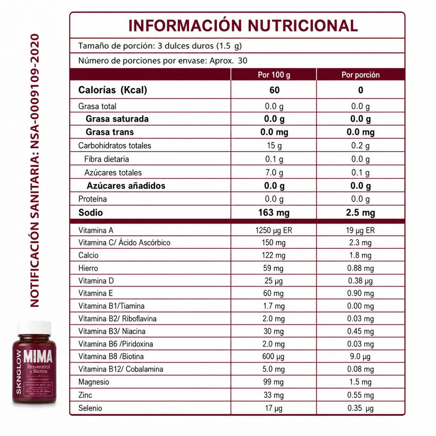 Información nutricional de Sknglow